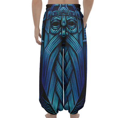 Blue Viking Norse God Odin Print Lantern Pants