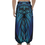 Blue Viking Norse God Odin Print Lantern Pants