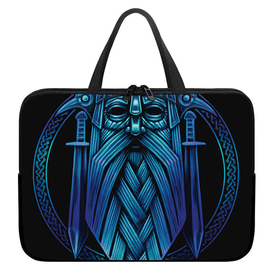 Blue Viking Norse God Odin Print Laptop Sleeve With Handle