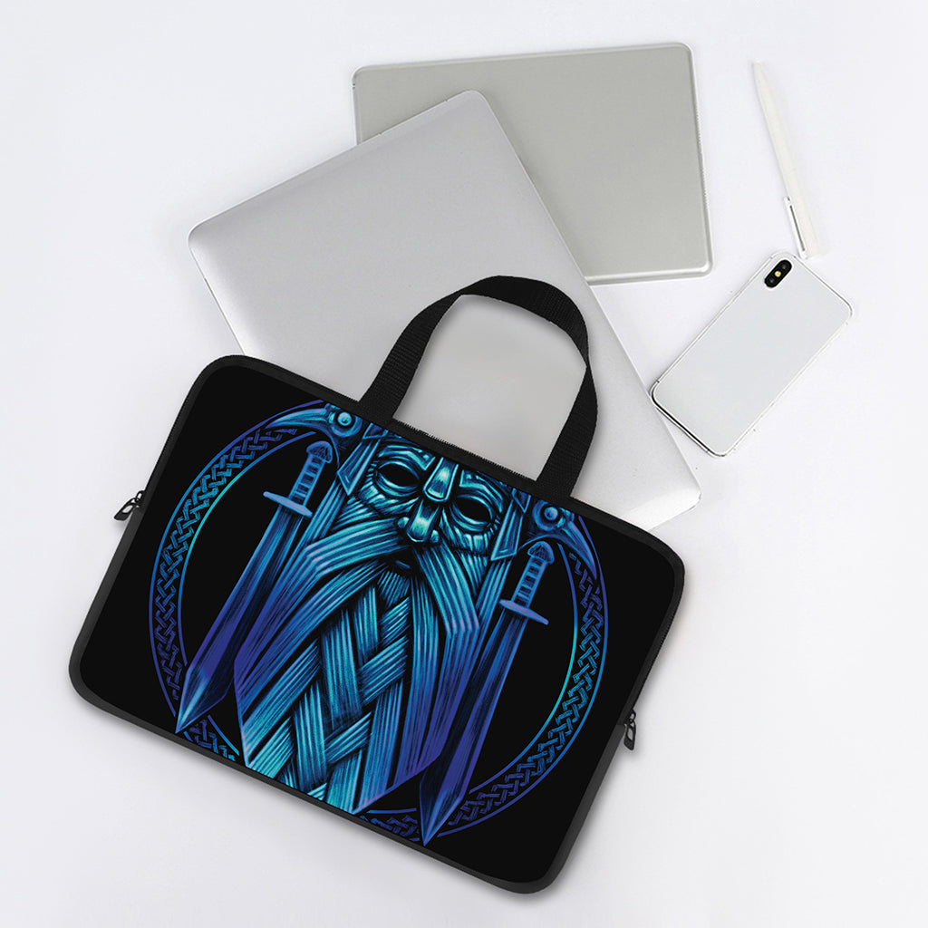Blue Viking Norse God Odin Print Laptop Sleeve With Handle