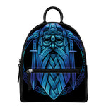 Blue Viking Norse God Odin Print Leather Backpack