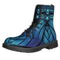 Blue Viking Norse God Odin Print Lace-Up Boots