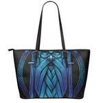 Blue Viking Norse God Odin Print Leather Tote Bag