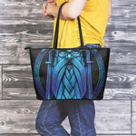 Blue Viking Norse God Odin Print Leather Tote Bag