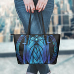 Blue Viking Norse God Odin Print Leather Tote Bag