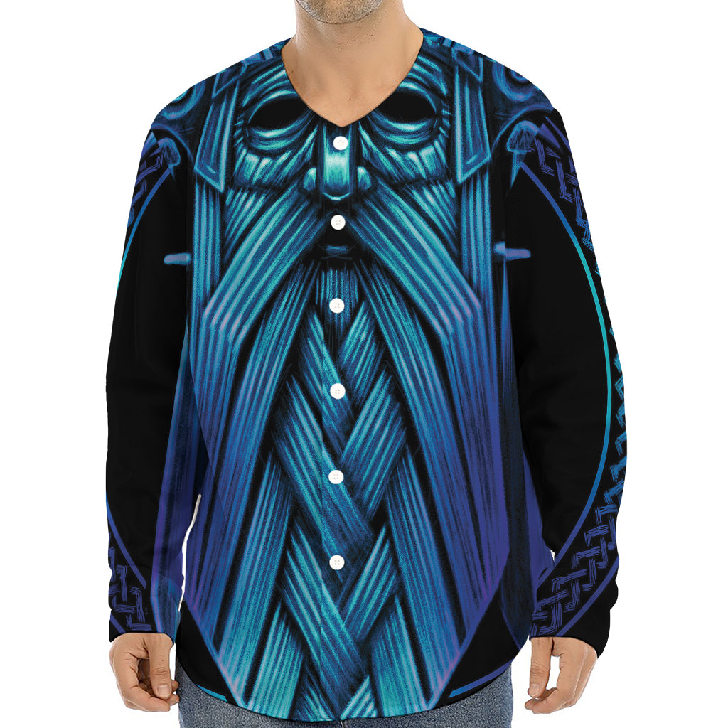 Blue Viking Norse God Odin Print Long Sleeve Baseball Jersey