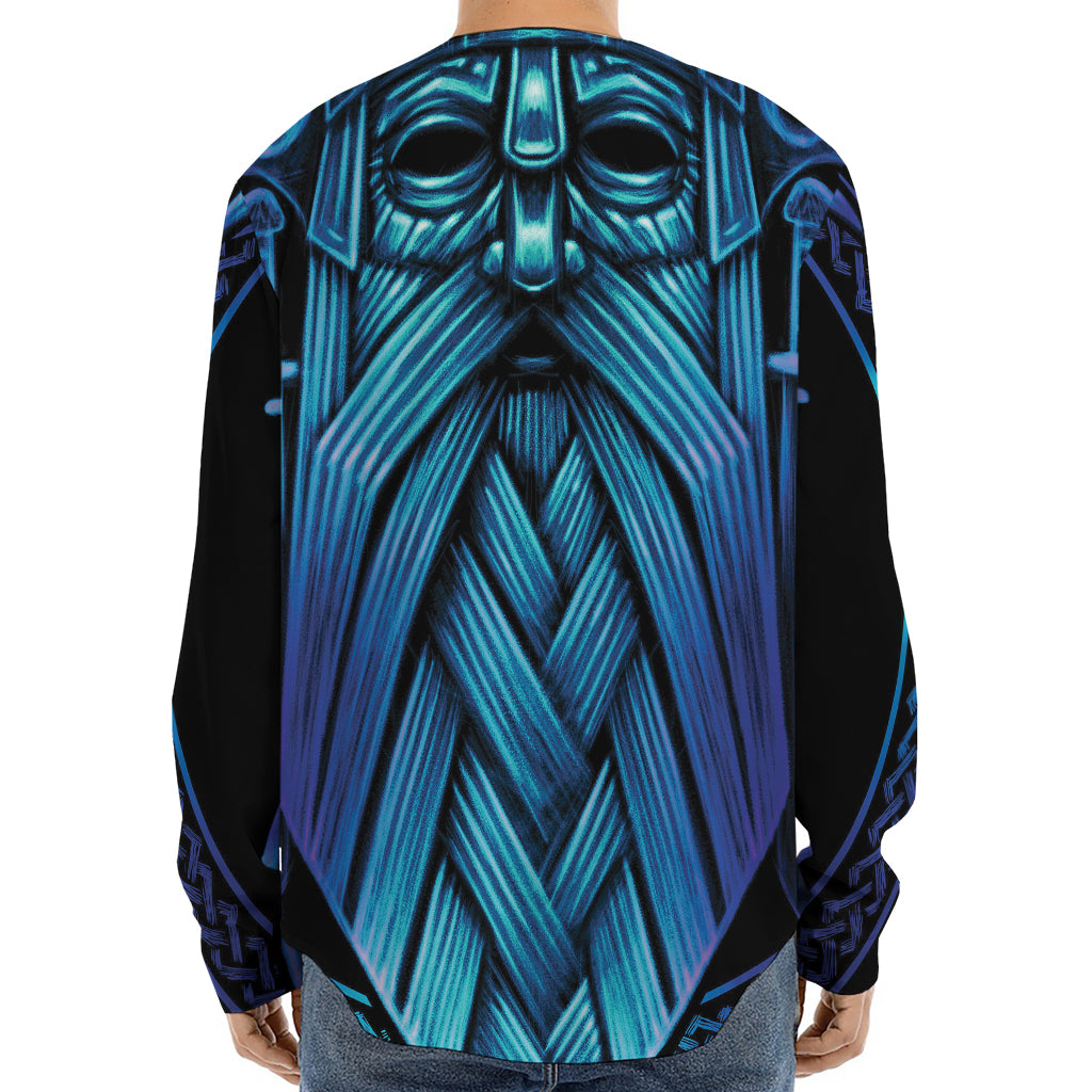 Blue Viking Norse God Odin Print Long Sleeve Baseball Jersey