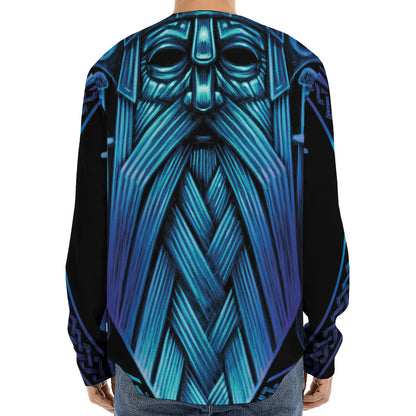 Blue Viking Norse God Odin Print Long Sleeve Baseball Jersey