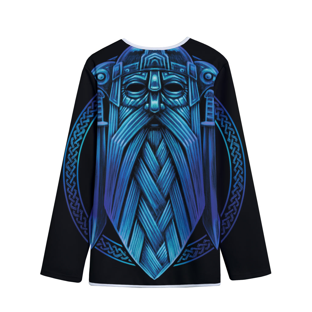 Blue Viking Norse God Odin Print Long Sleeve Short Coat