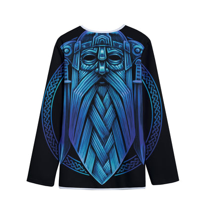 Blue Viking Norse God Odin Print Long Sleeve Short Coat