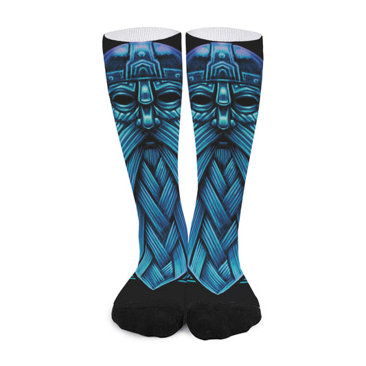 Blue Viking Norse God Odin Print Long Socks