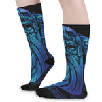 Blue Viking Norse God Odin Print Long Socks