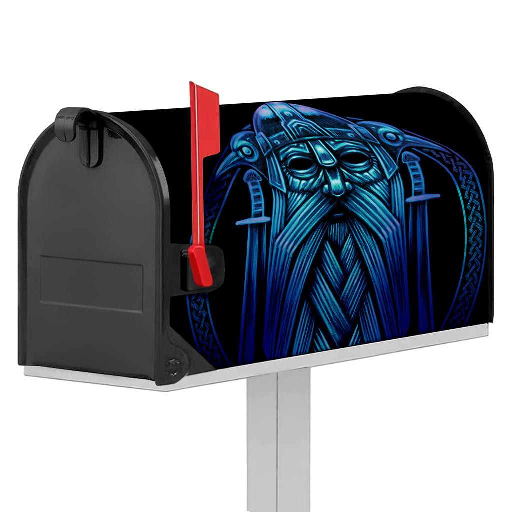 Blue Viking Norse God Odin Print Mailbox Cover