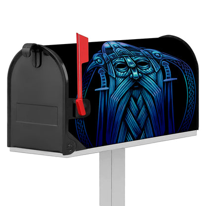 Blue Viking Norse God Odin Print Mailbox Cover