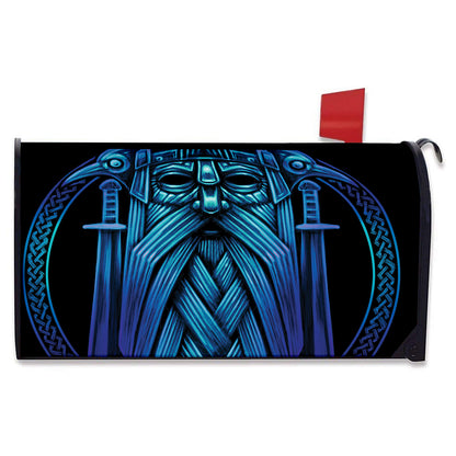Blue Viking Norse God Odin Print Mailbox Cover