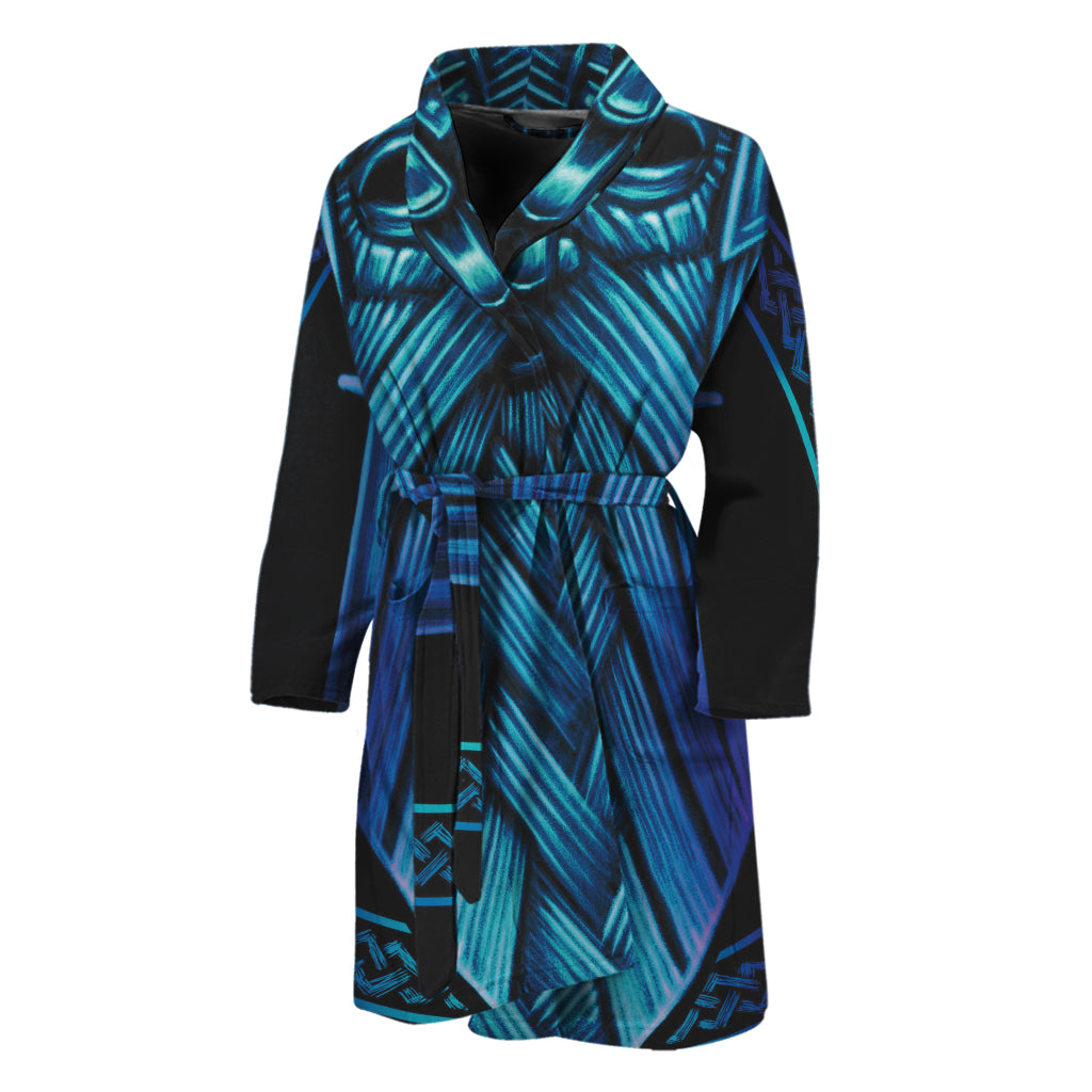 Blue Viking Norse God Odin Print Men's Bathrobe