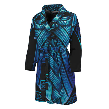 Blue Viking Norse God Odin Print Men's Bathrobe