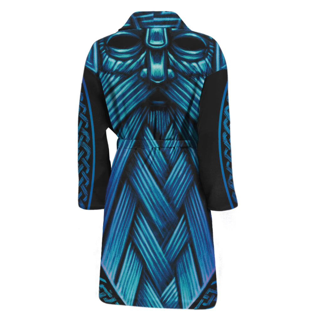 Blue Viking Norse God Odin Print Men's Bathrobe