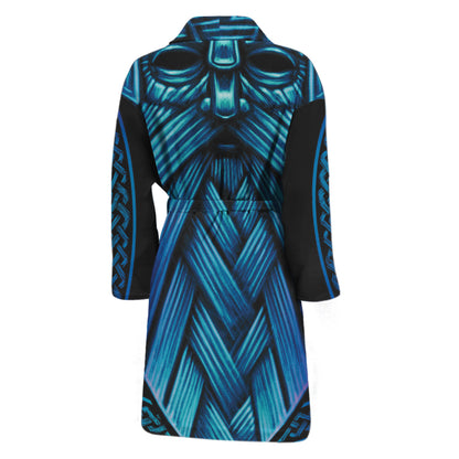 Blue Viking Norse God Odin Print Men's Bathrobe
