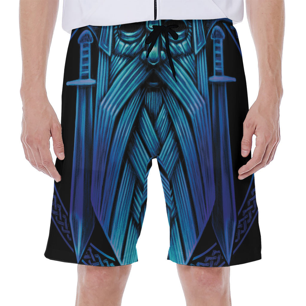 Blue Viking Norse God Odin Print Men's Beach Shorts