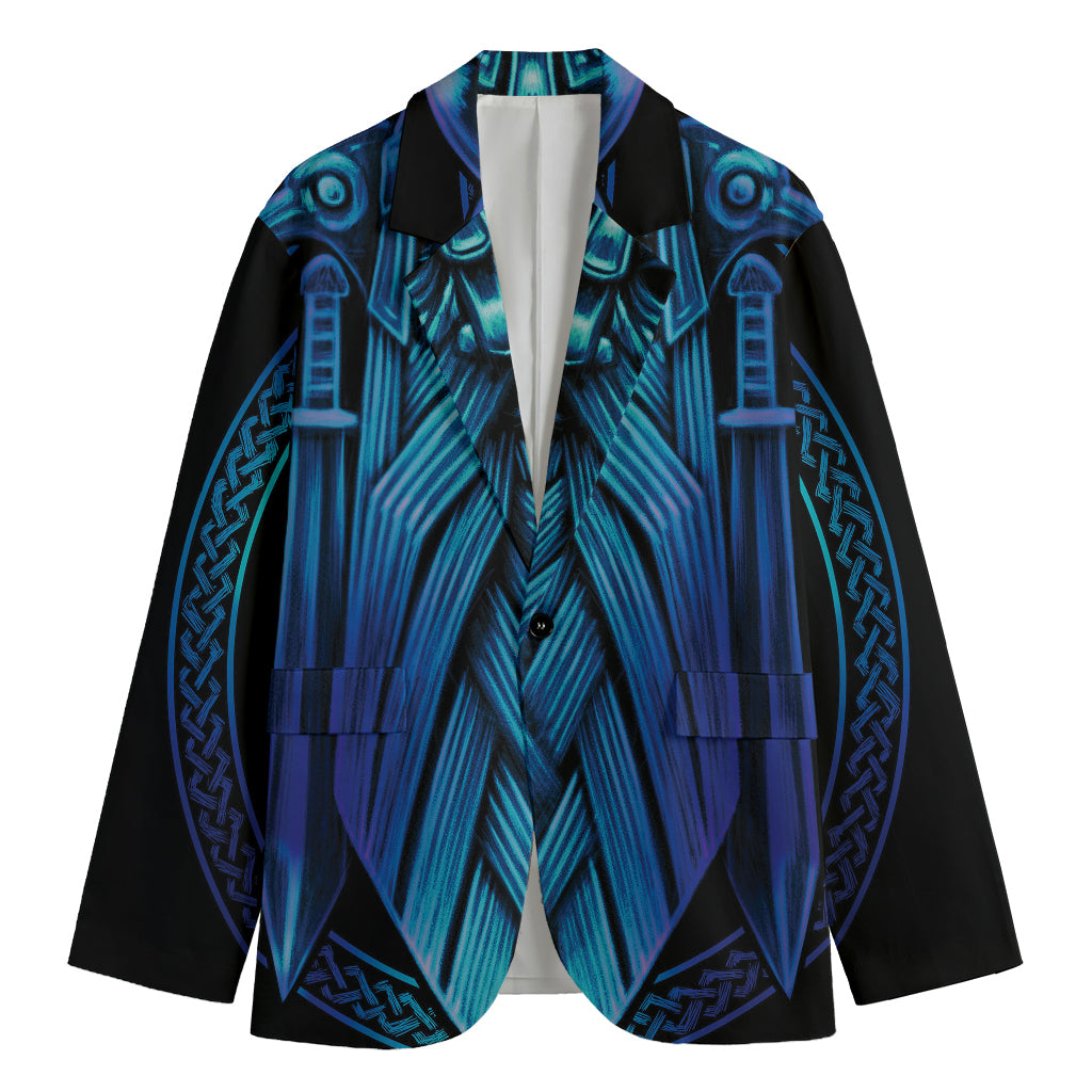Blue Viking Norse God Odin Print Men's Blazer