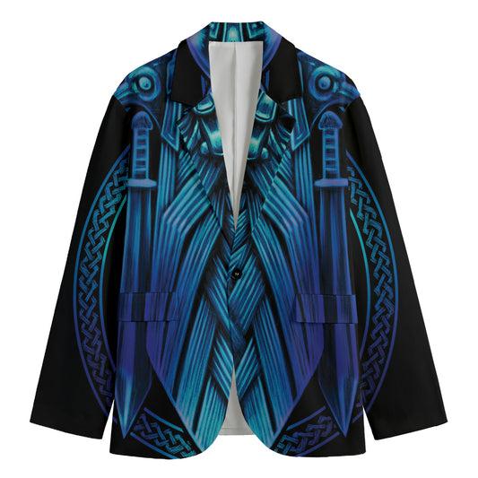 Blue Viking Norse God Odin Print Men's Blazer
