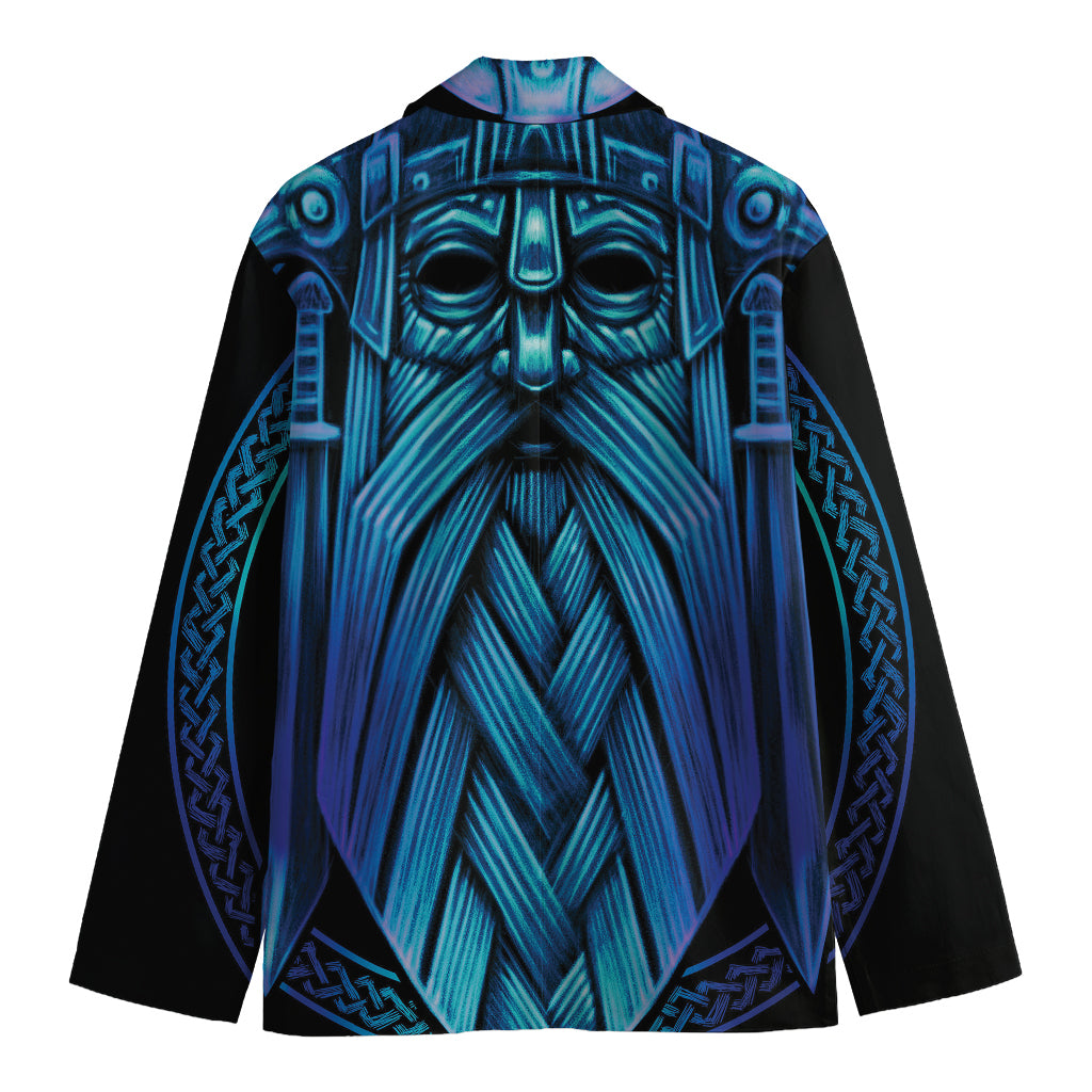 Blue Viking Norse God Odin Print Men's Blazer