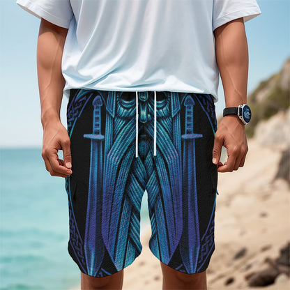 Blue Viking Norse God Odin Print Men's Cargo Shorts