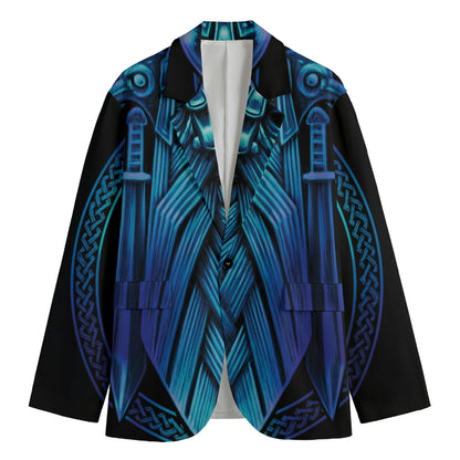 Blue Viking Norse God Odin Print Men's Cotton Blazer