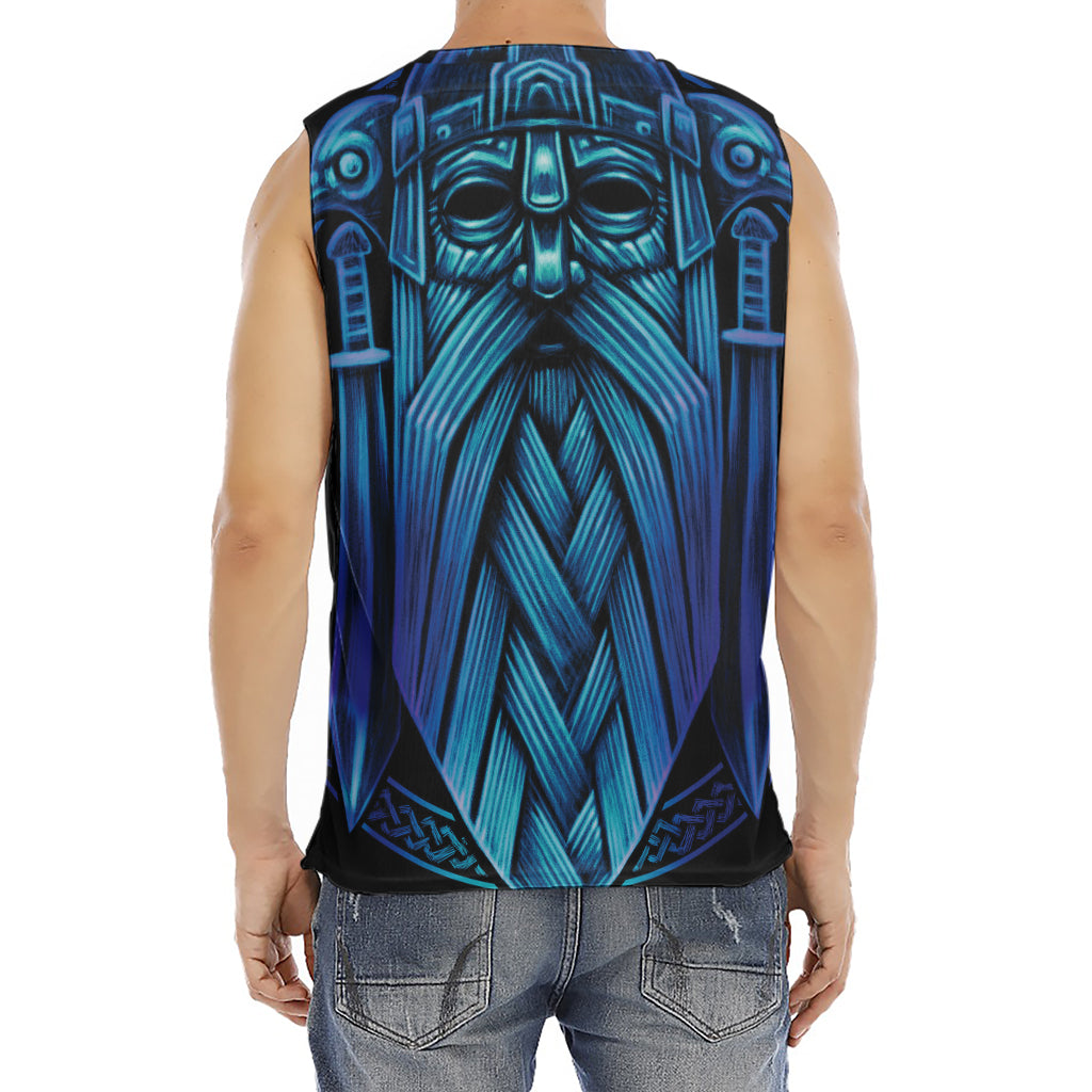 Blue Viking Norse God Odin Print Men's Fitness Tank Top