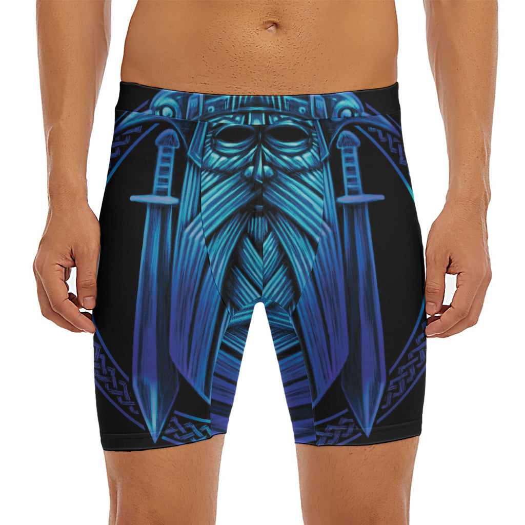 Blue Viking Norse God Odin Print Men's Long Boxer Briefs