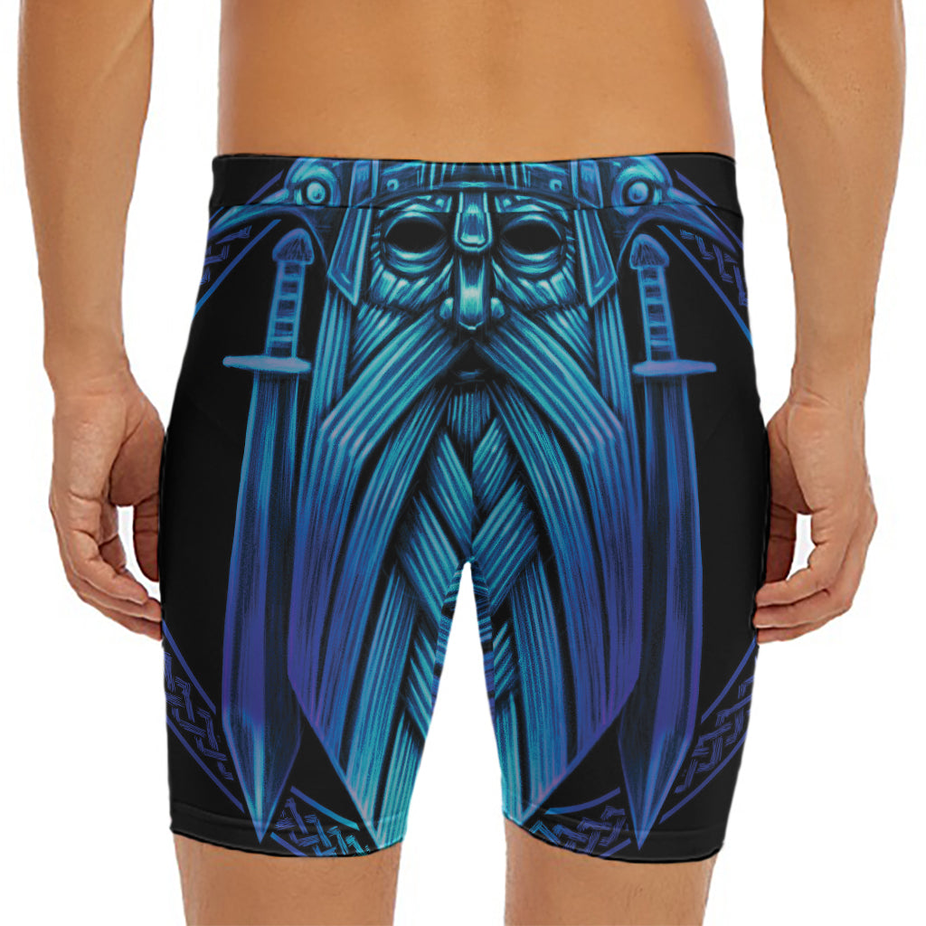 Blue Viking Norse God Odin Print Men's Long Boxer Briefs