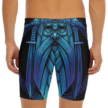 Blue Viking Norse God Odin Print Men's Long Boxer Briefs