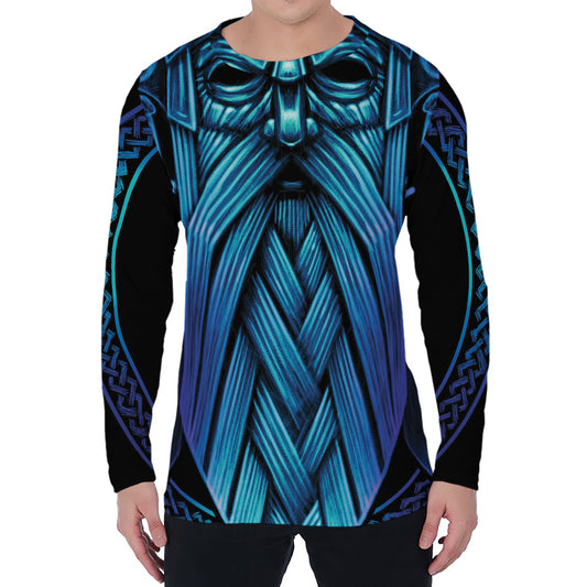 Blue Viking Norse God Odin Print Men's Long Sleeve T-Shirt