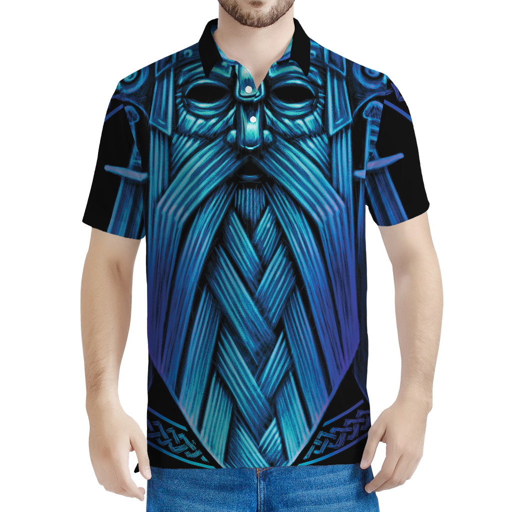Blue Viking Norse God Odin Print Men's Polo Shirt
