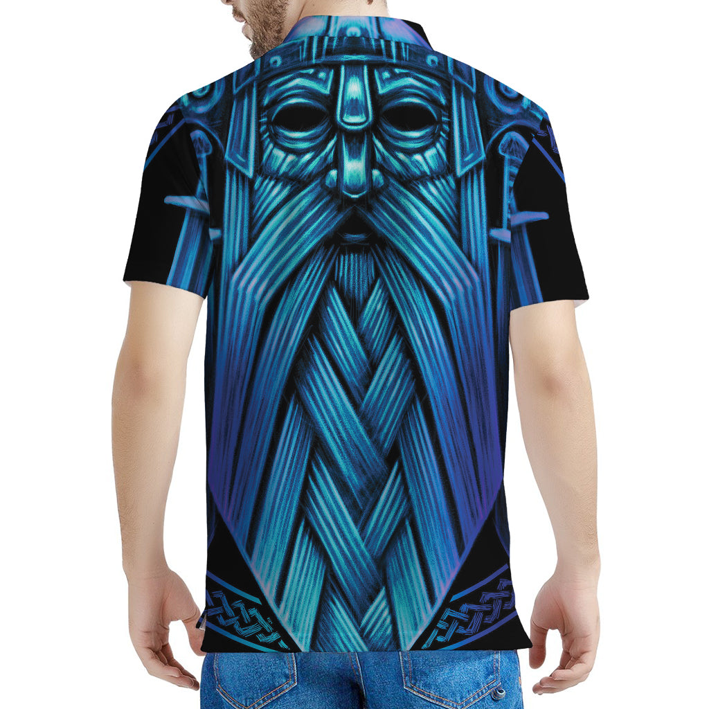 Blue Viking Norse God Odin Print Men's Polo Shirt