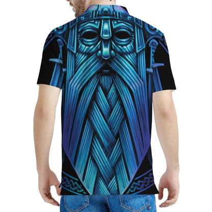 Blue Viking Norse God Odin Print Men's Polo Shirt