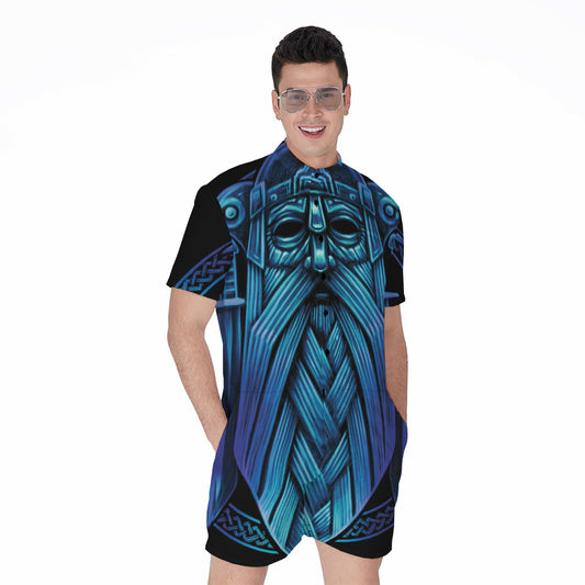 Blue Viking Norse God Odin Print Men's Rompers