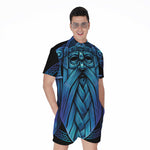 Blue Viking Norse God Odin Print Men's Rompers