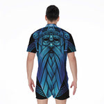 Blue Viking Norse God Odin Print Men's Rompers