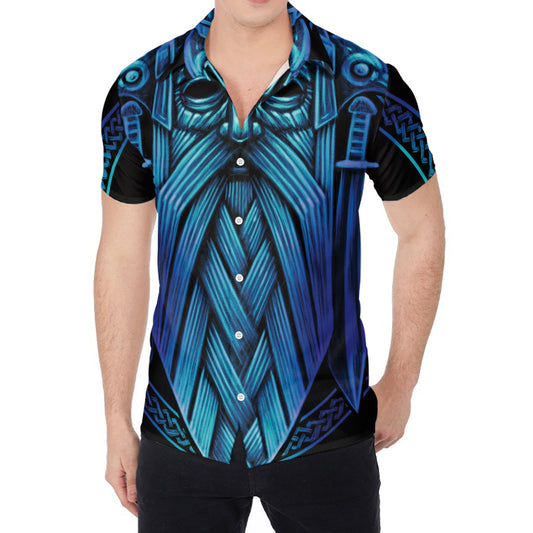 Blue Viking Norse God Odin Print Men's Shirt
