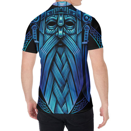 Blue Viking Norse God Odin Print Men's Shirt