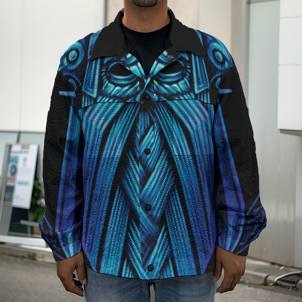 Blue Viking Norse God Odin Print Men's Shirt Jacket