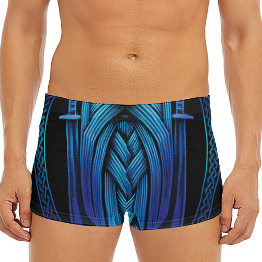 Blue Viking Norse God Odin Print Men's Short Boxer Briefs