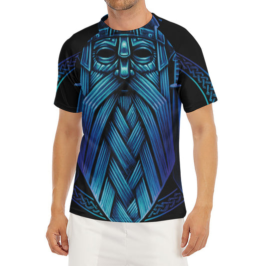 Blue Viking Norse God Odin Print Men's Short Sleeve Rash Guard