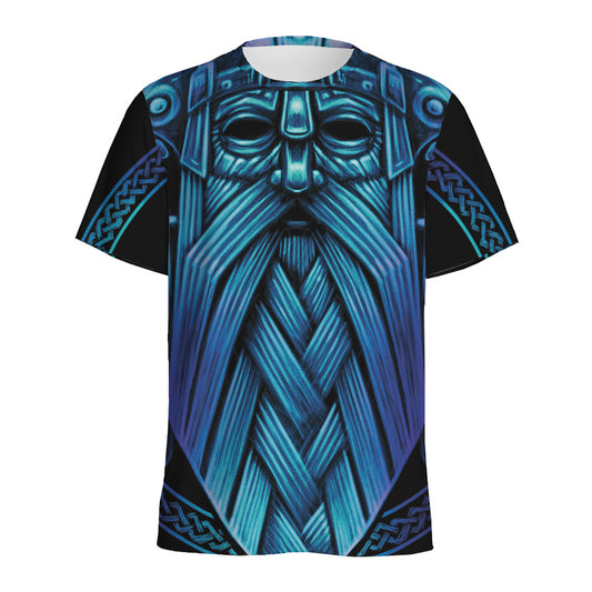Blue Viking Norse God Odin Print Men's Sports T-Shirt