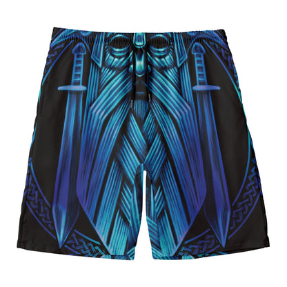 Blue Viking Norse God Odin Print Men's Swim Trunks