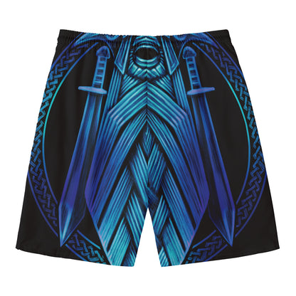 Blue Viking Norse God Odin Print Men's Swim Trunks