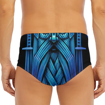Blue Viking Norse God Odin Print Men's Triangle Swim Briefs