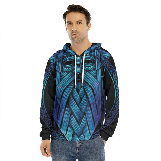 Blue Viking Norse God Odin Print Men's Velvet Pullover Hoodie